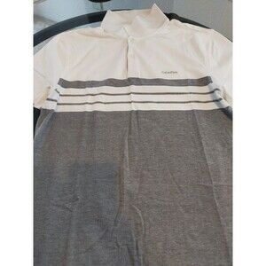 Calvin Klein Striped Gray Colorblock White Polo T-Shirt Size Medium